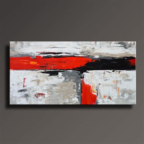 48 Original Abstract Painting Black White Gray Red Painting On Canvas