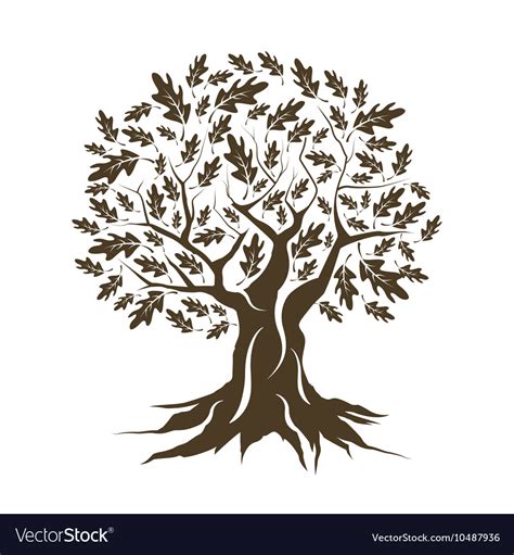 Beautiful Brown Oak Tree Silhouette Isolated Vector Image