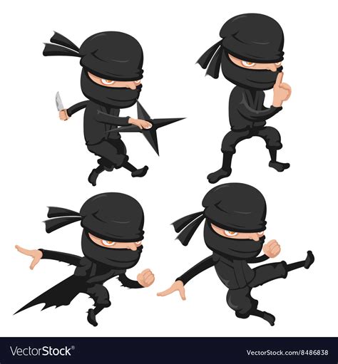 Ninja Cute Character Cartoon Set Royalty Free Vector Image