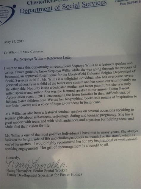 Reference Letter From A Foster Care Agency Fightofmylifewebs