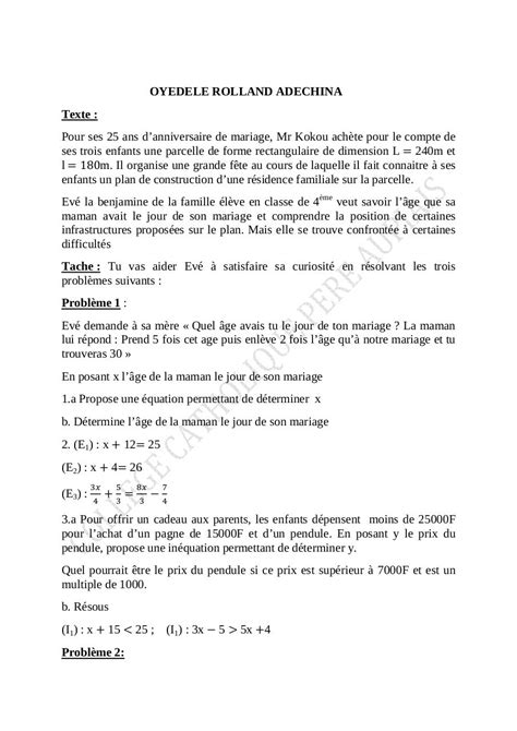 Exercices de préparation au brevet de maths. devoir 4 par MOUSE - Exercice 4ème pdf - Fichier PDF