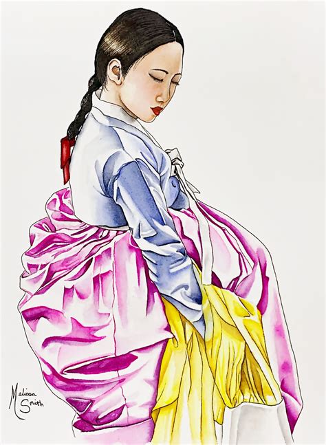 Elegant Watercolor Korean Hanbok
