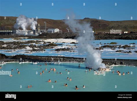 Outdoor Geothermal Swimming Pool And Power Plant At The Blue Lagoon