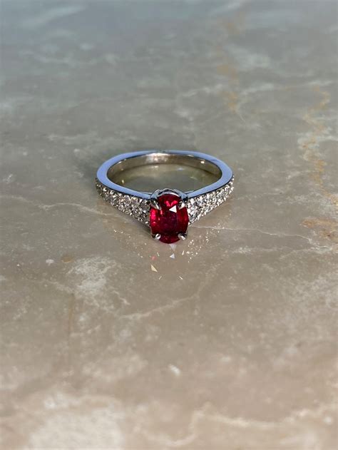 Red Ruby Ring With Pave Diamonds In White Gold Etsy