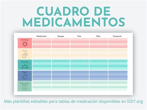 Plantillas Editables Para Crear Tablas De Horarios Medicamentos My