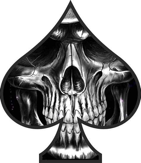 A Black And White Photo Of A Skull Playing Card