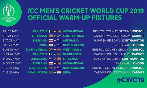 Cricket world cup 2019 qualified teams: ICC CWC 2019 Warm Up Schedule, Time Table & Match Fixtures