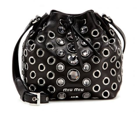 Miu Miu Crystal Embellished Leather Drawstring Bag