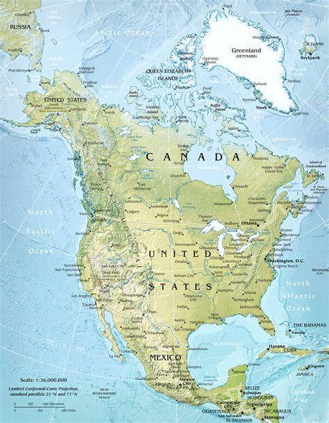 Kart over Physical North America Map ǀ Bykart og verdenskart plakater