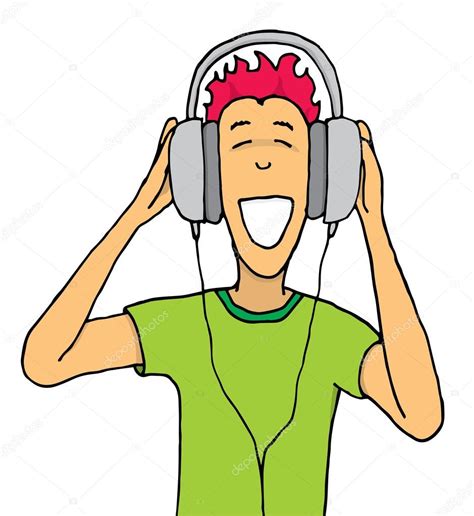 Guy Listening Music On Huge Headphones Stock Illustration By