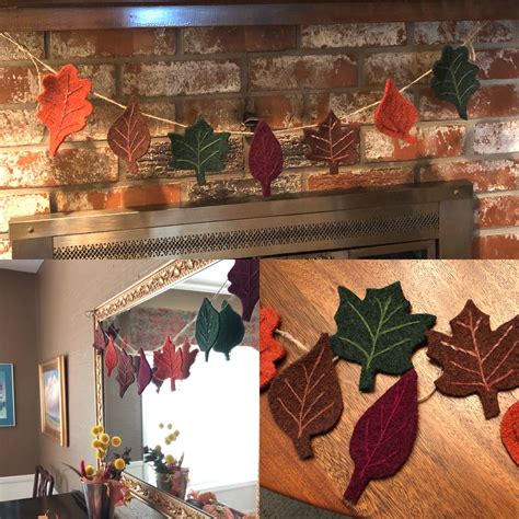 Fall Leaf Banner Garland Hand Knit Felted Wool With Needle Felted