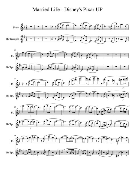 Married Life Disneys Pixar Up Sheet Music For Flute Trumpet In B