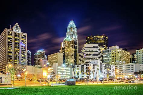 Downtown Charlotte North Carolina City At Night Photograph By Paul