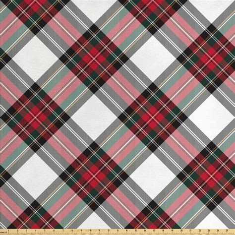 Tartan Fabric By The Yard Traditional Plaid With Diagonal Lines And
