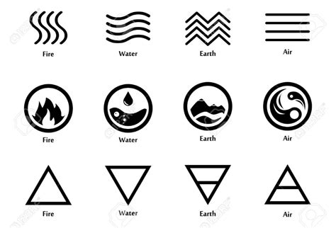 Raster Illustration Of Four Elements Icons Line Triangle And In