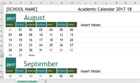 Academic Calendar 2017 18 Word And Excel Templates