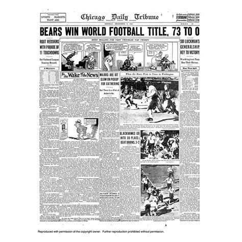 Chicago Bears Win World Football Title 73 0 Tribune Front Page Poster