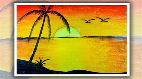 How To Draw Sunrise Scenery With Oil Pastel And Penci