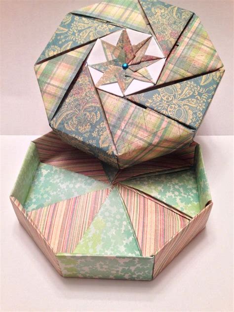 Blue And Green Plaid And Floral Octagonal Origami Gift Box Etsy Origami Gifts Free