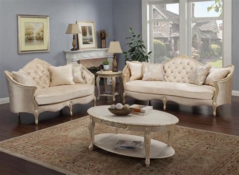 Luxury Champagne Chenille Sofa Set 3pcs Wood Trim Hd 90014 Classic