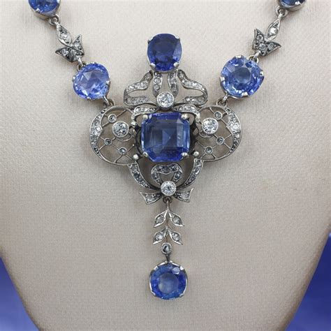 Natural Ceylon Sapphire And Diamond Necklace C1910 Pippin Vintage Jewelry