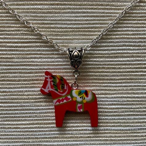 Mini Swedish Dala Horse Charm Necklace Etsy