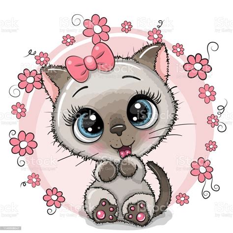 Greeting Card Cute Kitten With Flowers Gatos Tiernos Dibujos Dibujos