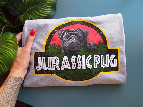 Jurassic Pug Grey T Shirt Etsy