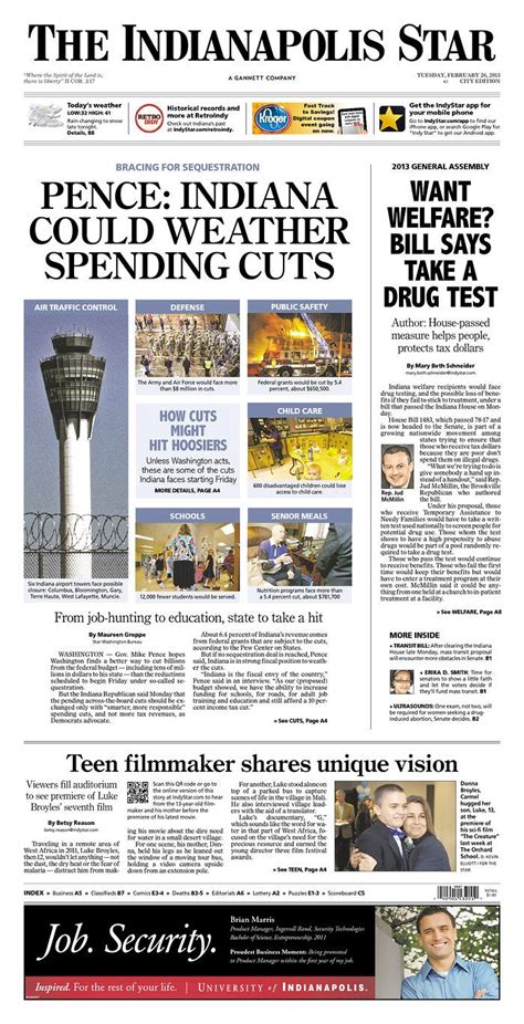 Newseum Todays Front Pages The Indianapolis Star Indiana
