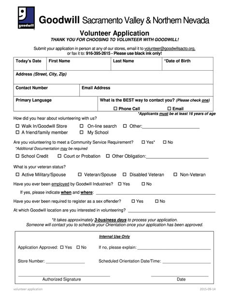 2015 2023 Form Goodwill Volunteer Application Fill Online Printable
