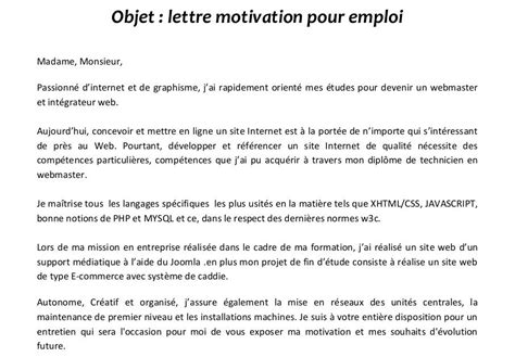 Motivation letter template is very important for anyone. Application Letter Sample: Exemple De Lettre De Motivation Webmaster