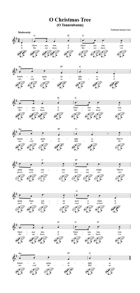 O Christmas Tree Chords Sheet Music And Tab For 12 Hole Ocarina With