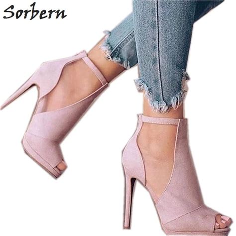 Sorbern Pink Ankle Strap Open Toe High Heel Pumps Multi Colors Stiletto Womens Heels Shoes Plus