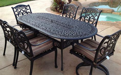Shop outdoor dining tables, outdoor coffee tables, side tables and outdoor dining sets! Outdoor 7 pc dining set patio furniture oval table cast ...