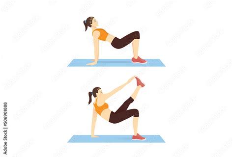 Women Doing Exercise With Crab Toe Touches Pose In 2 Steps Illustration About Workout Diagram
