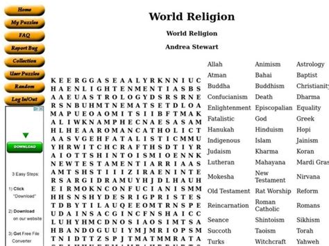 World Religion Word Search Worksheet For 6th 8th Grade Lesson Planet