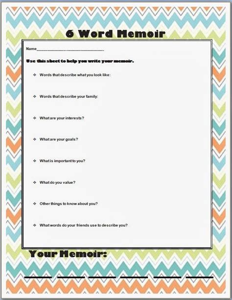 6 Word Memoir Worksheet School Counseling Group Ideas Pinterest