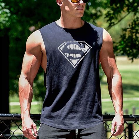 Superman Mens Cut Out Sleeveless Shirt Gyms Stringer Vest Workout Shirt Muscle Tees