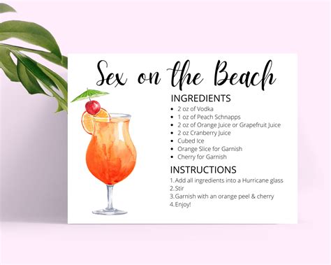 Sex On The Beach Digital Download Cocktail Recipe Card Cocktail Recipe Cocktail Recipes