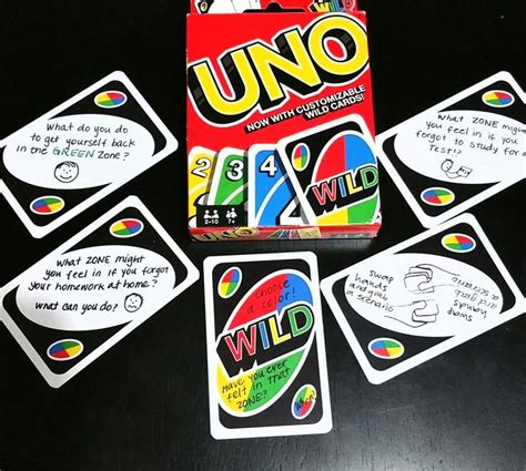 When a player goes out then each player tallies the card left in their own hands and adds those points to their total. UNO using Zones of Regulation.. With UNO with customizable wild cards. | Uno cards, Uno card ...