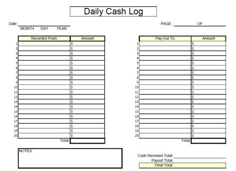 Daily Cash Report Printable Samples
