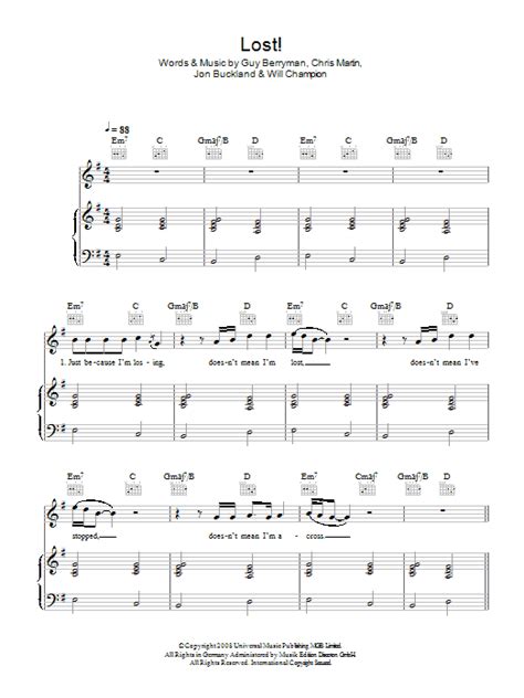 Lost Sheet Music Coldplay Piano Vocal And Guitar Chords