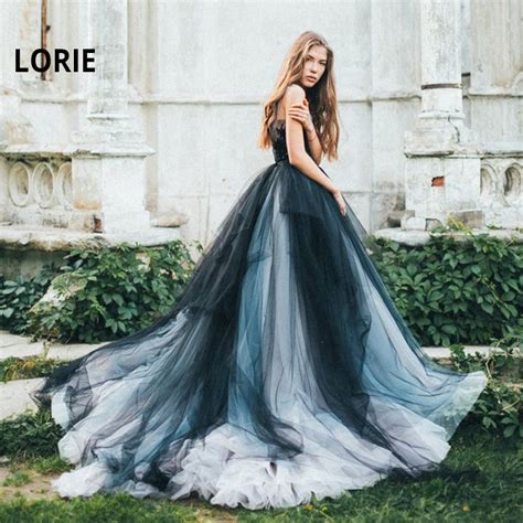 Lorie Lace Wedding Dresses 2020 Colorful Tulle Bride Dress Scoop Neck Sleeveless Boho Black