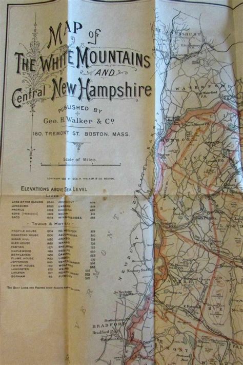 White Mountains New Hampshire 1893 Old Tourist Map Folding