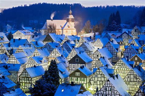 Evening Winter View Of Snow Covered Old Houses In Freudenberg Germany