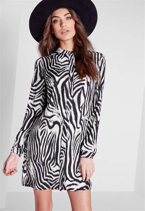 Collarless Shirt Dress Zebra Print Missguided Casual Superbalist Com