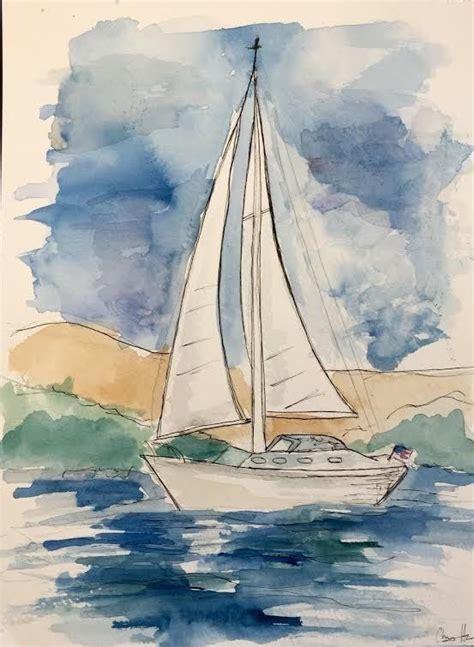 How To Draw An Easy Boat Watercolor Sailboat Boat Painting Paintings