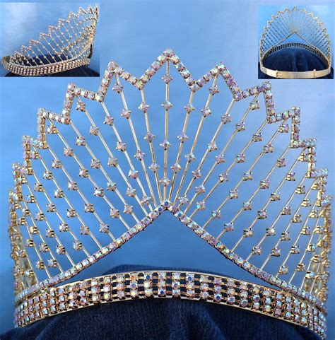 Miss Beauty Queen Rhinestone Crown Gold Ab Starlight Tiara In 2022