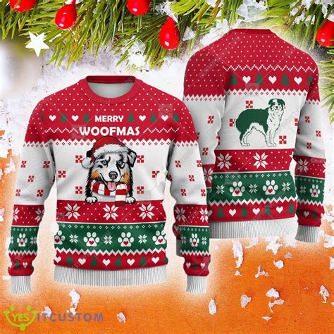 Australian Shepherd Dog Paw Heart Animal December Ugly Sweater New For