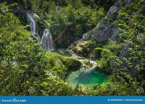 Turquoise Coloured Ponds And Waterfalls In Plitvice Lakes Stock Photo